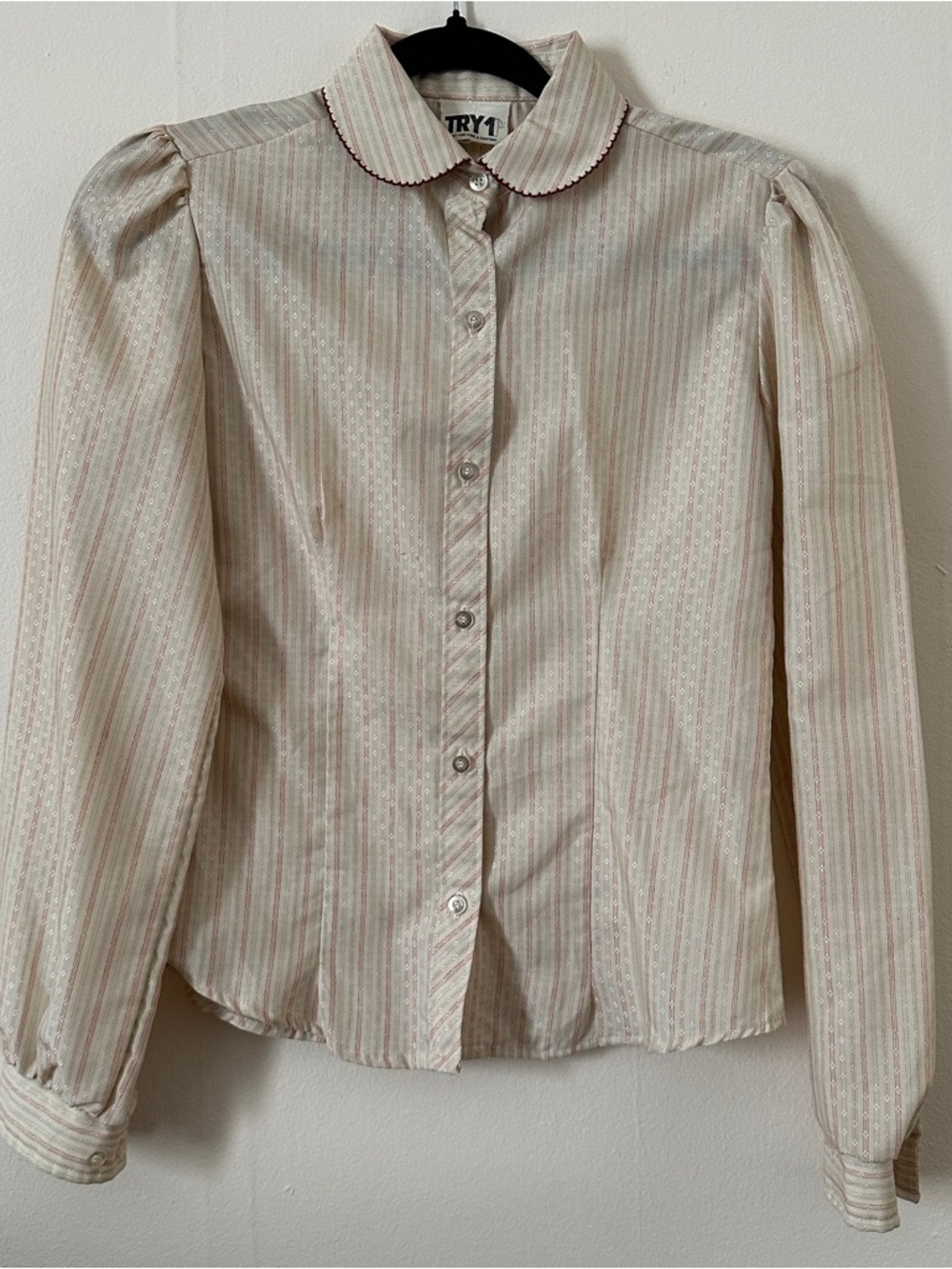 Vintage 80s TRY1 Pinstripe Blouse with Peter Pan Collar